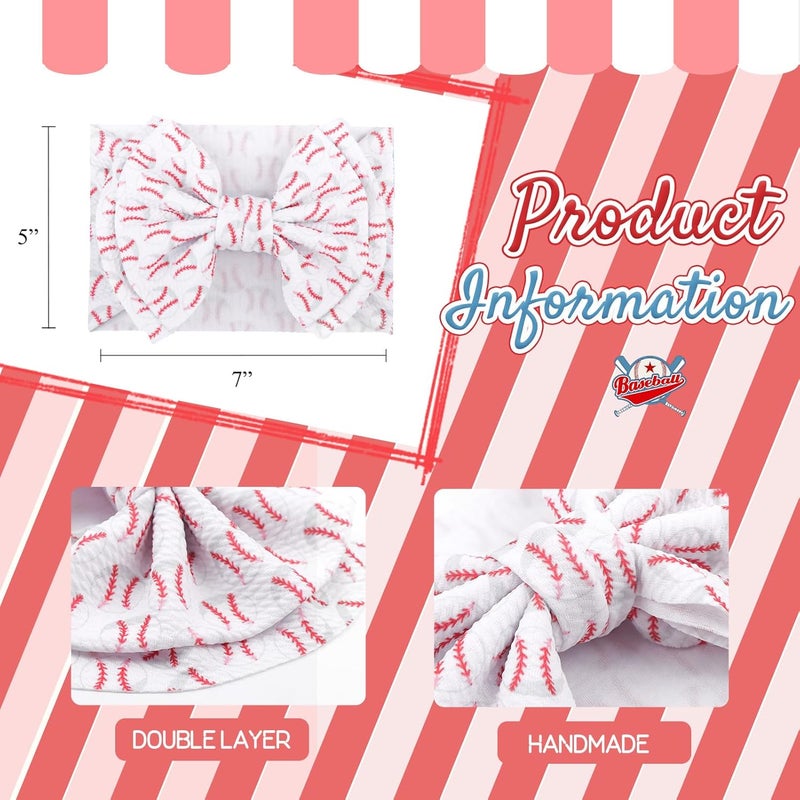 ONENINEDREAM Baseball Baby Bows Headbands Game Day Hair Bow High Stretchy Soft Nylon Headbands Handmade Hairbands with Bows Hair Accessories for Infant White Red - Image 4